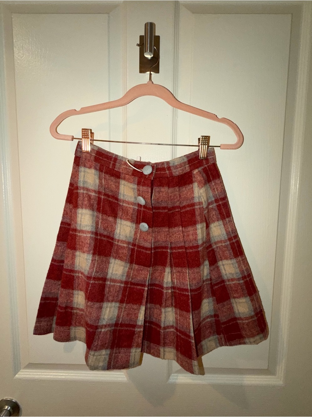 Red Plaid Circle Skirt with Button Front